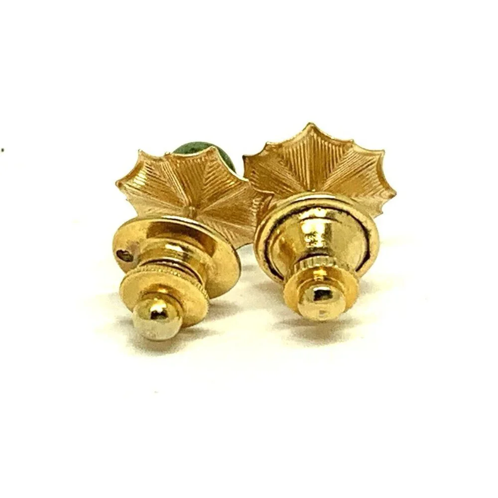 Earrings Pendant Set 14k Yellow Gold Green Gemstone 6mm Women's Estate Jewelry